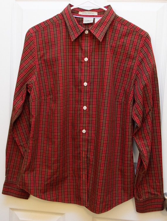 Vintage Red Plaid LL Bean Long Sleeve Button Down - image 1