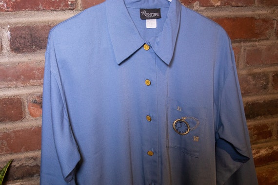 Vintage 1980's Baby Blue Button Down Shirt  with … - image 2