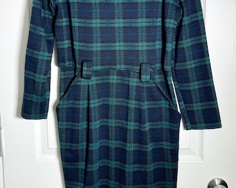 Vintage 1980's Blue and Green Plaid Wiggle Dress