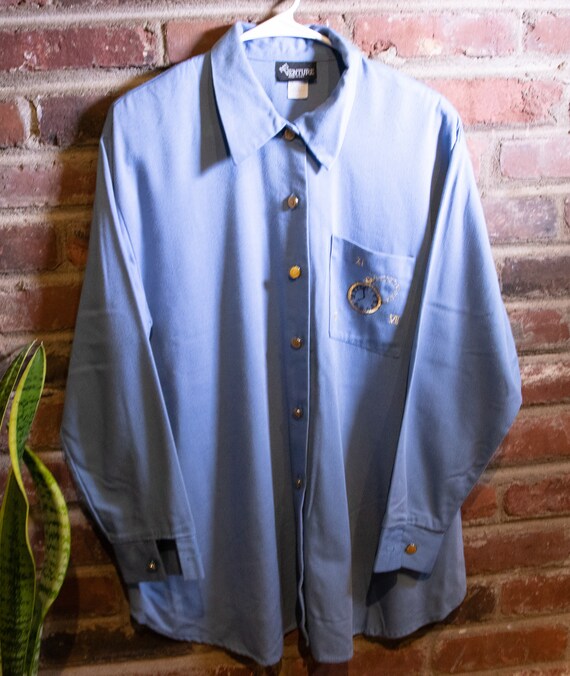 Vintage 1980's Baby Blue Button Down Shirt  with … - image 9