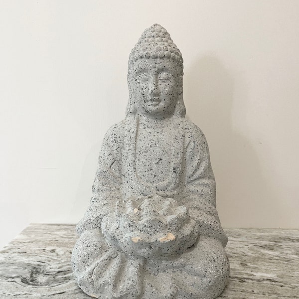 Cement Sitting Buddha Garden Statue - 15-Inch Tall