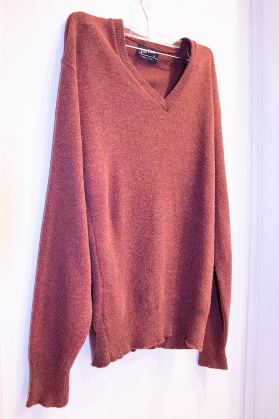 Vintage 1960s/70's Burnt Sienna V Neck Hipster Sw… - image 5