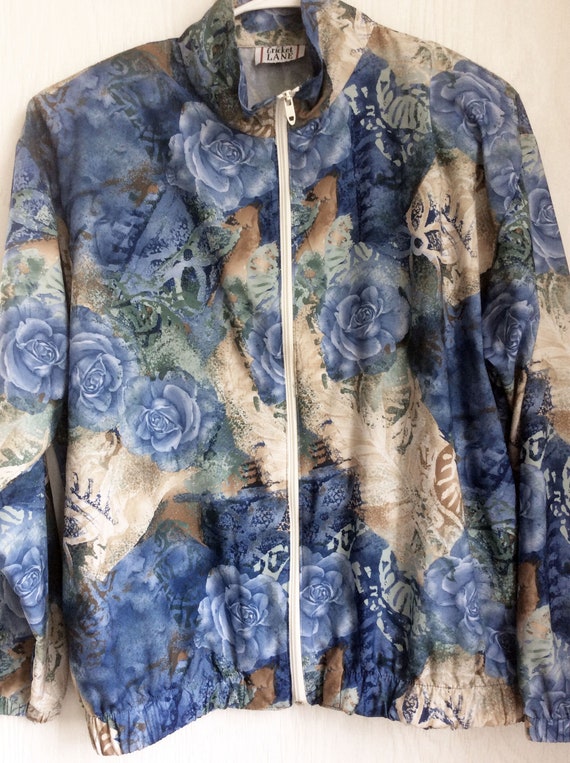 Vintage 1990's Blue Floral Windbreaker - image 2