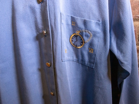 Vintage 1980's Baby Blue Button Down Shirt  with … - image 4