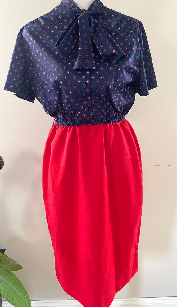 Vintage 1970’s Navy Blue and Red Midi Dress - image 4