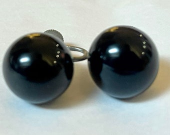 Vintage 1960’s Screw Back Earrings With Black Glass Beads