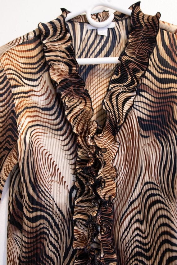 Vintage 1990's Zebra Print Ruffled Blouse - image 4