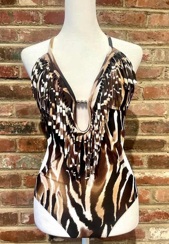 Y2K One Piece Zebra Print Bathing Suit Gem