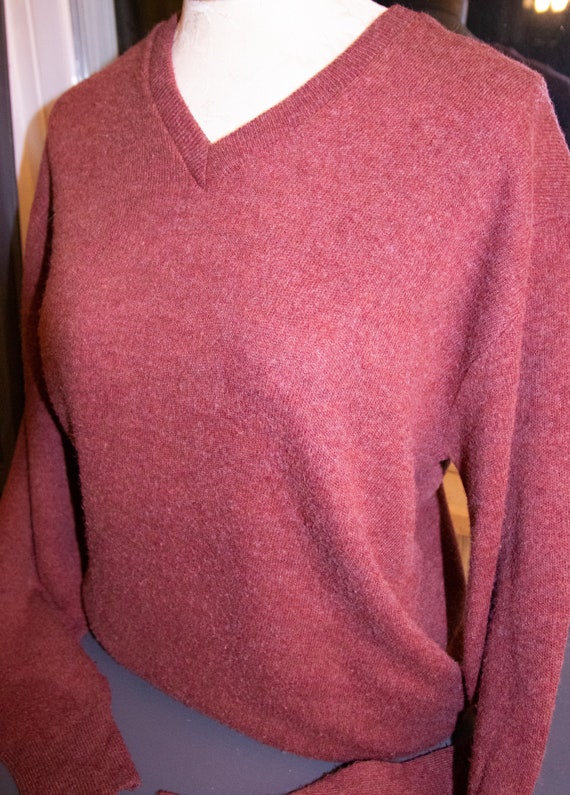 Vintage 1960s/70's Burnt Sienna V Neck Hipster Sw… - image 1