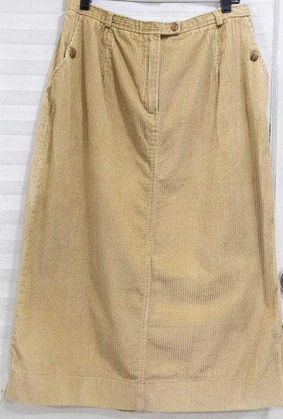 Vintage 1990's Mid Length Tan Corduroy Skirt