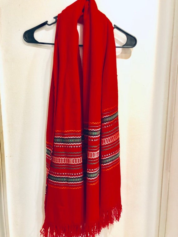 Vintage Red Wool Scarf - image 6