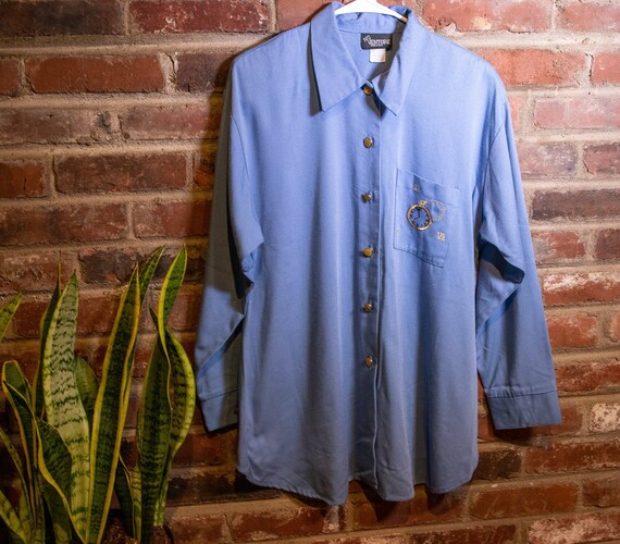 Vintage 1980's Baby Blue Button Down Shirt  with … - image 1