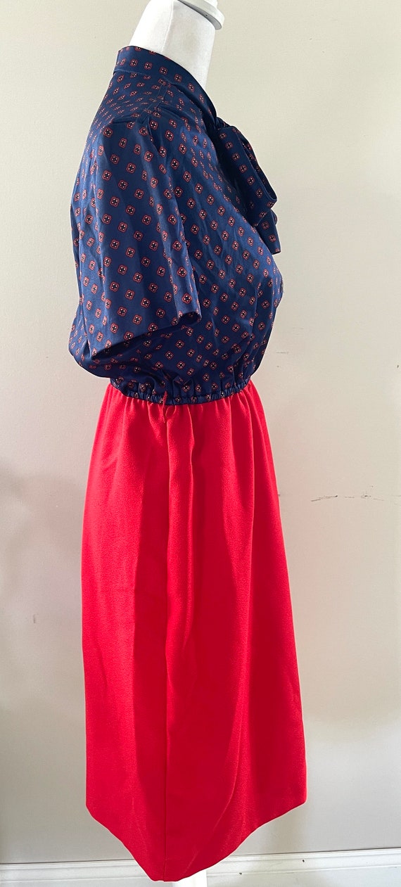Vintage 1970’s Navy Blue and Red Midi Dress - image 5