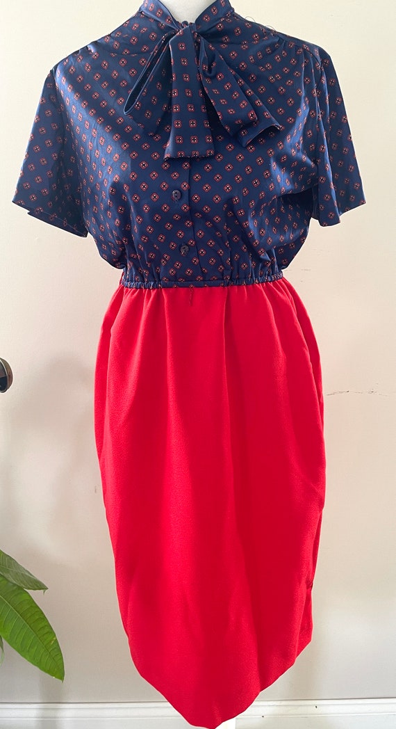 Vintage 1970’s Navy Blue and Red Midi Dress - image 6