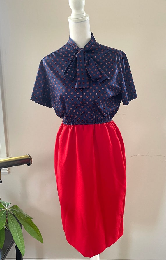 Vintage 1970’s Navy Blue and Red Midi Dress - image 8