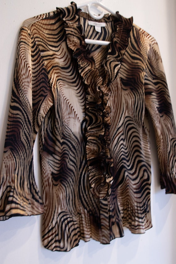 Vintage 1990's Zebra Print Ruffled Blouse - image 3