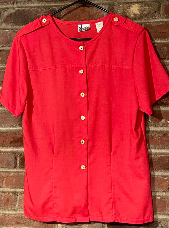 Red Blouse with Gold Buttons