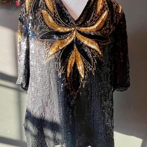 Vintage Black and Gold Sequined Blouse