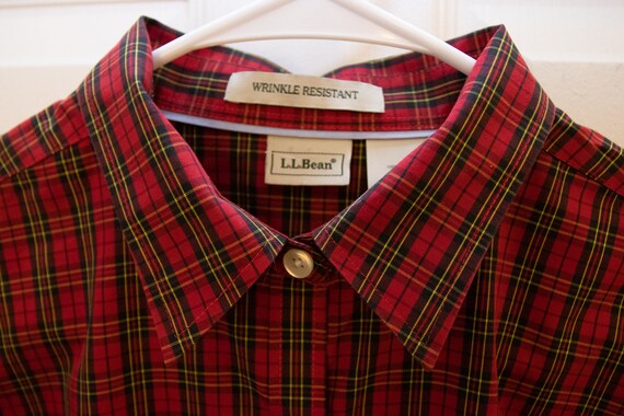 Vintage Red Plaid LL Bean Long Sleeve Button Down - image 9