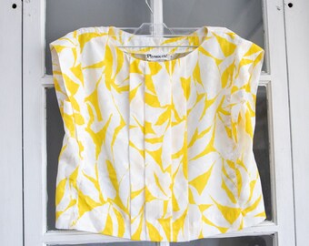 Vintage 1980's Crop Top With Tropical Yellow Flowers