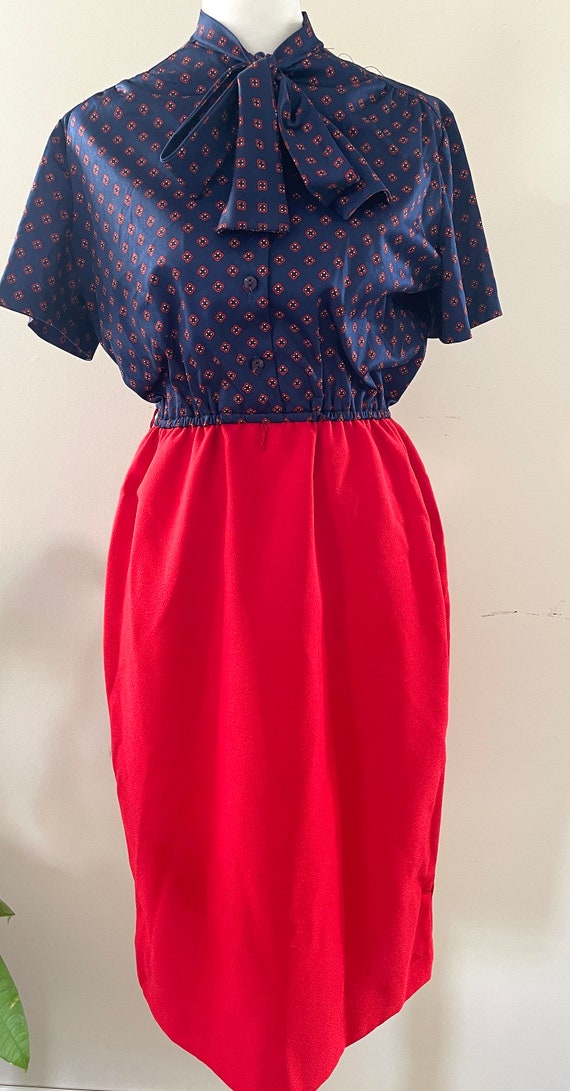 Vintage 1970’s Navy Blue and Red Midi Dress - image 3