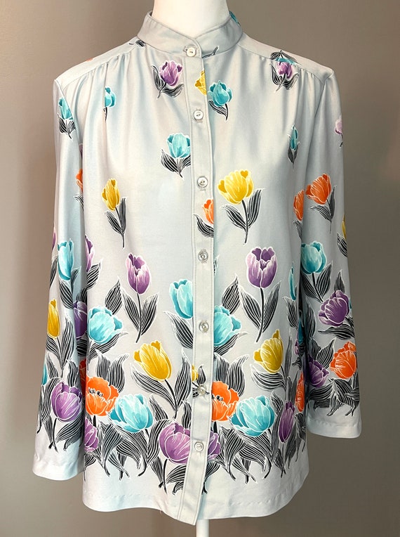 Vintage 1980’s High Collar Button Down Blouse with