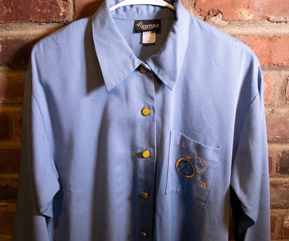 Vintage 1980's Baby Blue Button Down Shirt  with … - image 6