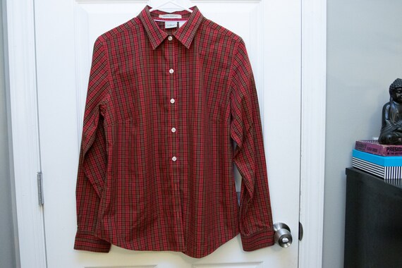 Vintage Red Plaid LL Bean Long Sleeve Button Down - image 2