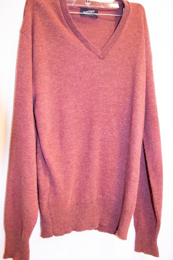 Vintage 1960s/70's Burnt Sienna V Neck Hipster Sw… - image 7