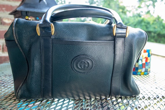 Vintage 1970's Small Dark Green Gucci Doctor Bag 