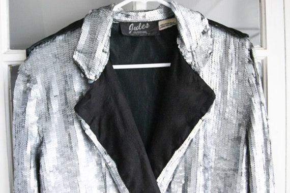 vintage marching band jacket crop cropped black sequins sequin sequinned frog button M MEDIUM