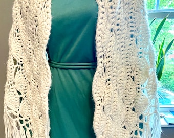 Vintage 1970’s Crocheted Ivory Wedding Shawl