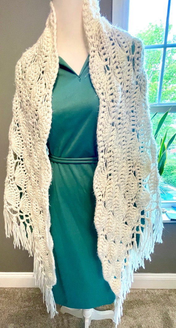 Vintage 1970’s Crocheted Ivory Wedding Shawl