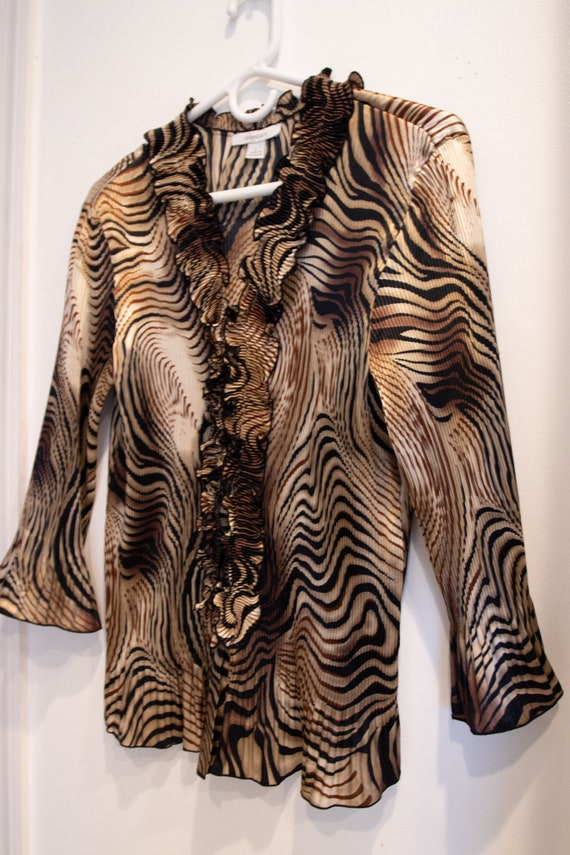 Vintage 1990's Zebra Print Ruffled Blouse - image 1