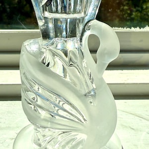 Vintage 1980s PartyLite Lead Crystal Swan Candle Holder – Frosted & Clear Glass