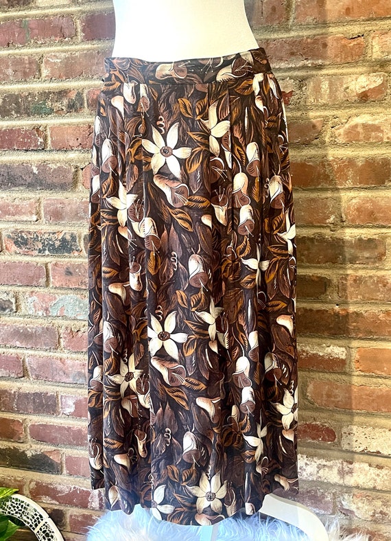 Boho Mid Length Brown Floral Skirt - image 3