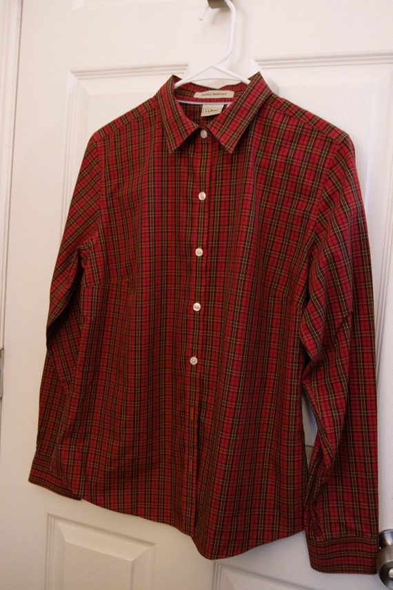 Vintage Red Plaid LL Bean Long Sleeve Button Down - image 3