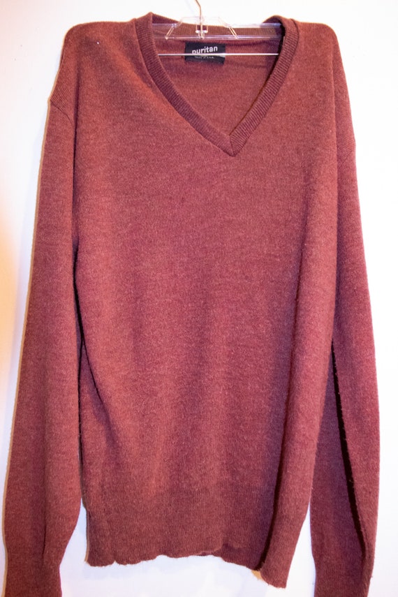 Vintage 1960s/70's Burnt Sienna V Neck Hipster Sw… - image 2