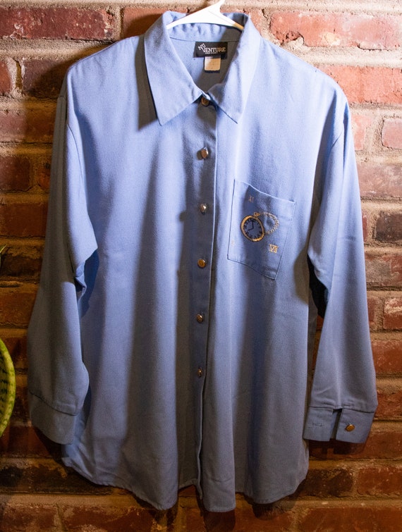 Vintage 1980's Baby Blue Button Down Shirt  with … - image 3