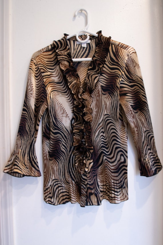 Vintage 1990's Zebra Print Ruffled Blouse - image 5