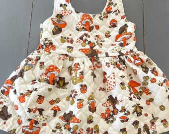 Girls Sleeveless Sundress With Mushrooms and Frogs