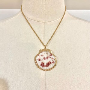 Gold shell necklace ~ Natural sea shell necklace ~ Boho beach jewelry ~ Real calico scallop shell necklace ~ Natural clam shell necklace