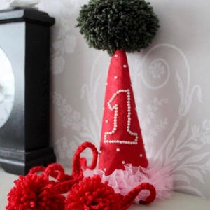 Personalised strawberry party hat - half birthday- Easter- Christmas- photoshoot- cake smash prop- berry 1st birthday- strawberry themed