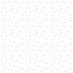 May include: White background with a repeating pattern of small red stars and light blue floral or leaf-like shapes. The design is evenly spaced across the surface, creating a simple, yet decorative pattern.