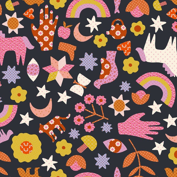 Meadow Star - Applique Menagerie Soft Black RS4097 15 - Designed by Alexia Abegg from Ruby Star Society- 100% cotton - Sold by the half yard