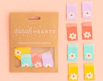 Sarah Hearts Premium Woven Tags -  Daisy - perfect for all your handmade projects -  LP111 - 8 per package