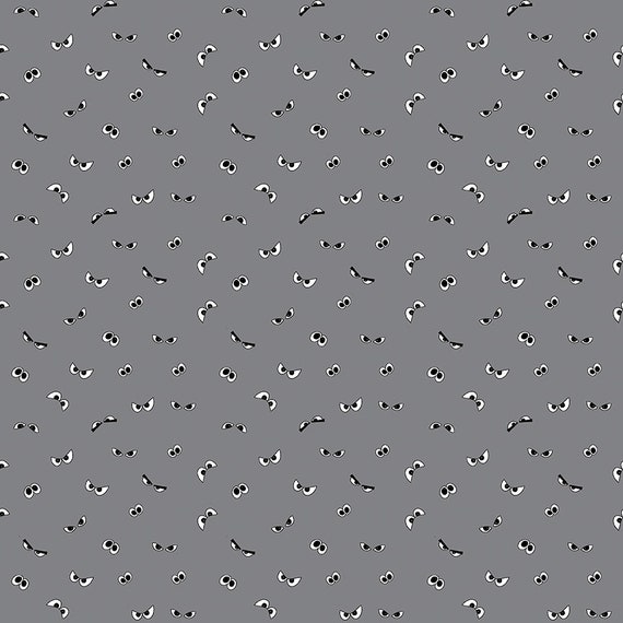 SKU #C10573-CHARCOAL Spooky Hollow Charcoal Cats Yardage