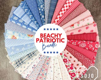 Beachy Patriotic Curated Bundle - Fabrics curated by Sojo Fabric - 100% cotton - 33 pieces - Fat Quarters - Ready to Ship!