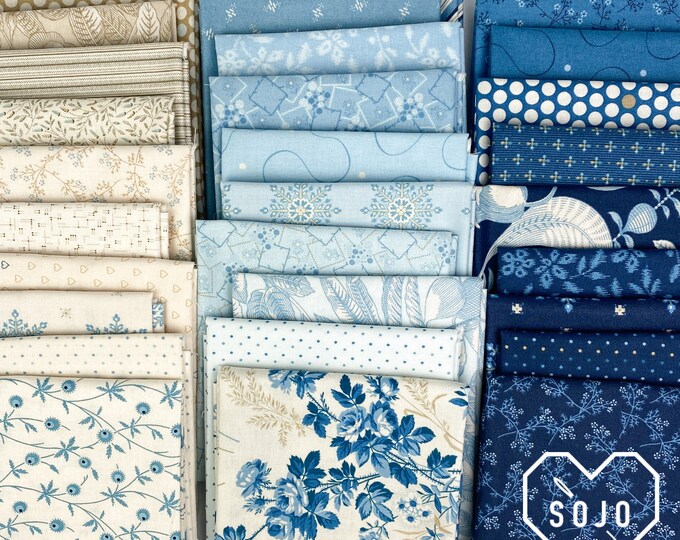 Blue Escape Bundles by Laundry Basket Quilts Edyta Sitar for Andover 100 Cotton 30 Pieces Half