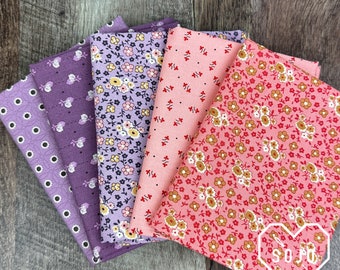 Autumn Fat Quarter Mini Purple and Pink Bundle - by Lori Holt of Bee in my Bonnet for Riley Blake Fabrics - 5 prints - Ready to Ship!